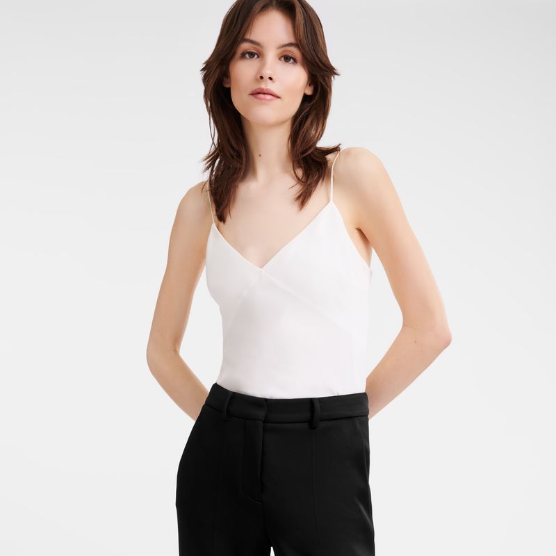 Ecru - Fluid crepe Longchamp Thin strap Women Tops | AU8630EB