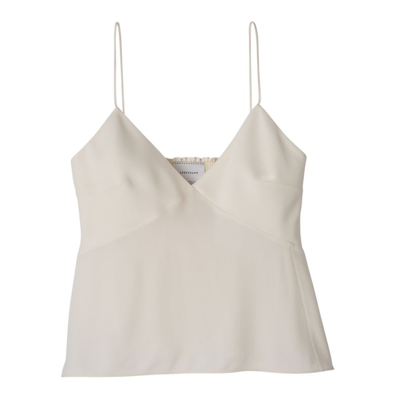 Ecru - Fluid crepe Longchamp Thin strap Women Tops | AU8630EB