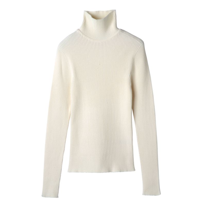 Ecru - Knit Longchamp High collar fitted Women Jumper | AU8603VR