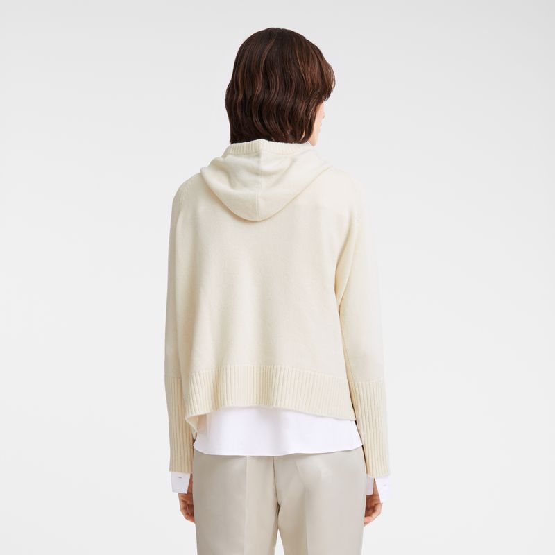 Ecru - Knit Longchamp Hoodie Women Jumper | AU8670GS