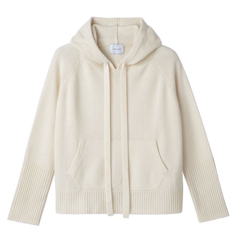 Ecru - Knit Longchamp Hoodie Women Jumper | AU8670GS