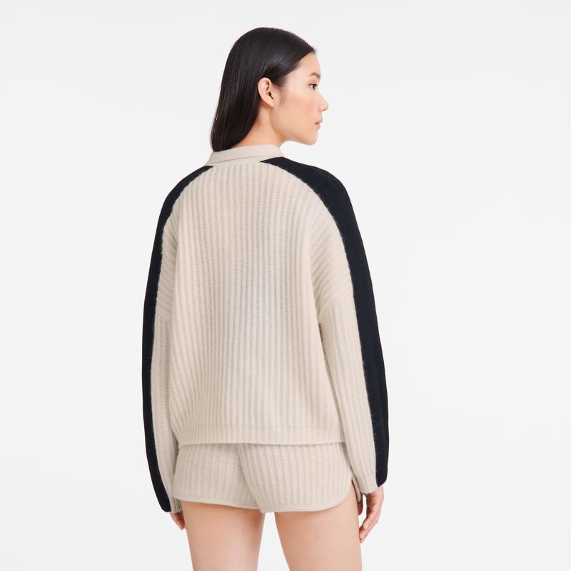 Ecru - Knit Longchamp Polo collar Women Jumper | AU8601XY