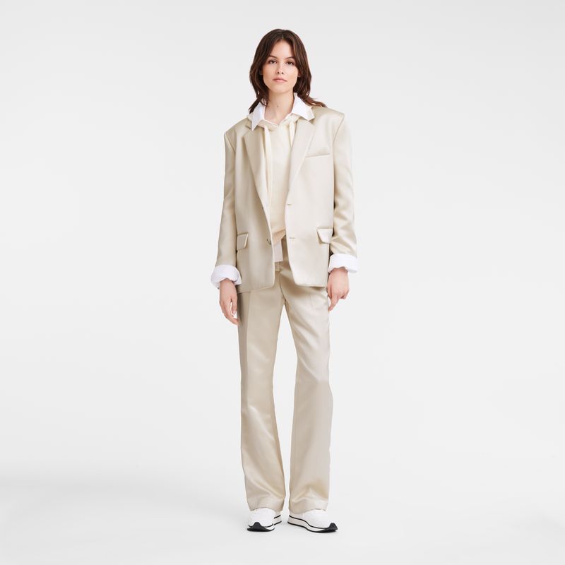 Ecru - Satin Longchamp Suit Women Pants | AU8710MQ