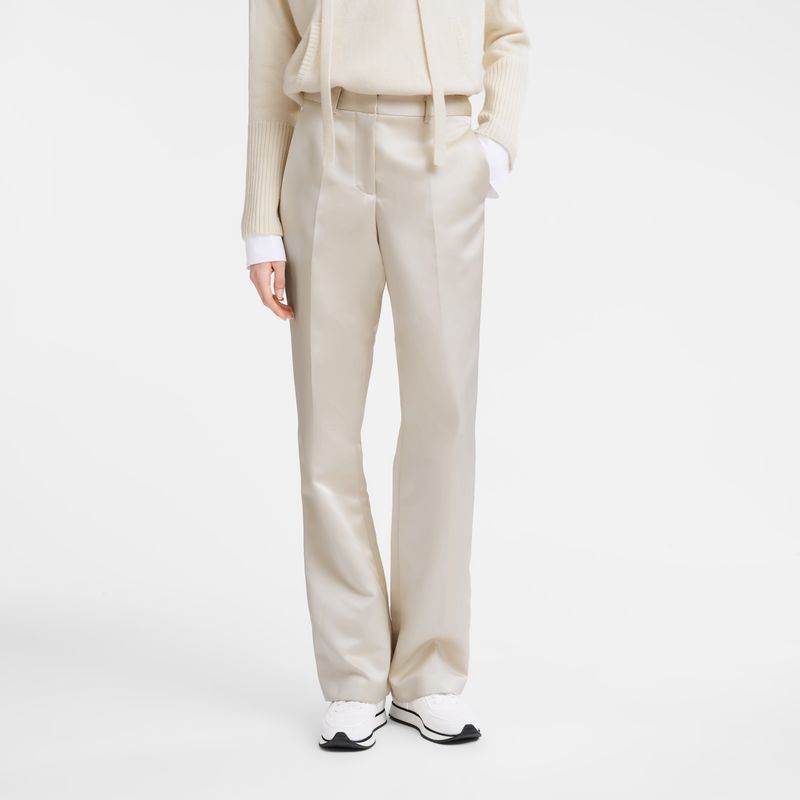 Ecru - Satin Longchamp Suit Women Pants | AU8710MQ