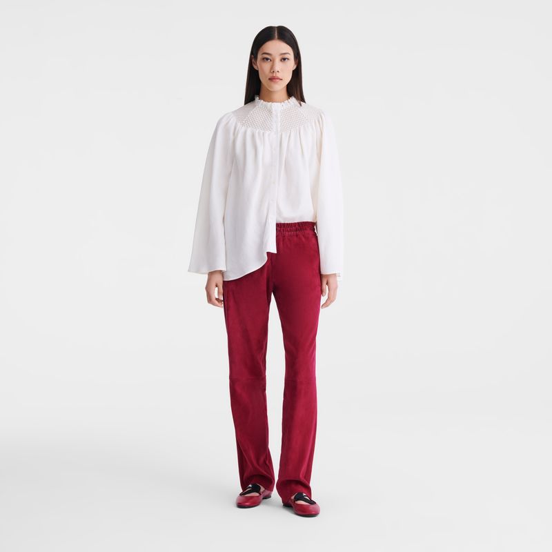 Ecru - Smocked veil Longchamp Blouse Women Blouse | AU8690YX