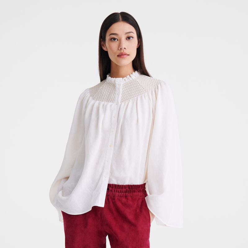 Ecru - Smocked veil Longchamp Blouse Women Blouse | AU8690YX