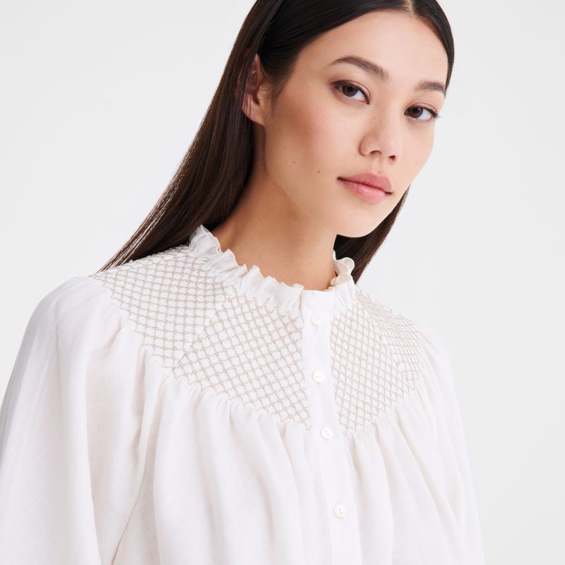 Ecru - Smocked veil Longchamp Blouse Women Blouse | AU8690YX