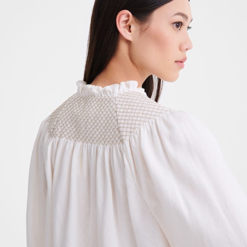 Ecru - Smocked veil Longchamp Blouse Women Blouse | AU8690YX