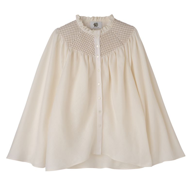 Ecru - Smocked veil Longchamp Blouse Women Blouse | AU8690YX