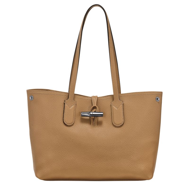 Fawn - Leather Longchamp Le Roseau Essential M Tote Women Shoulder Bags | AU7543EB