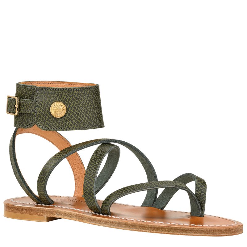 Forest - Leather Longchamp Women Sandals | AU8739EB