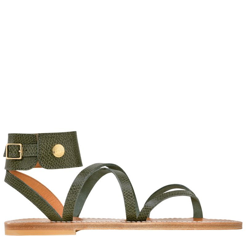 Forest - Leather Longchamp Women Sandals | AU8739EB