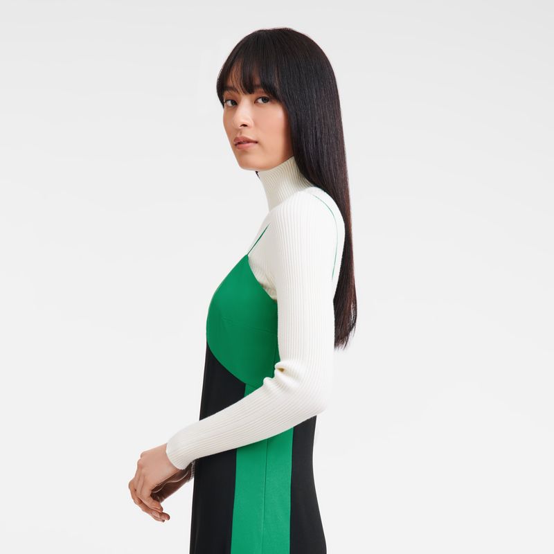 Green/Black - Fluid crepe Longchamp Long Women Dress | AU8569SG