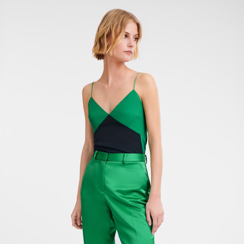 Green/Black - Fluid crepe Longchamp Thin strap Women Tops | AU8628TC