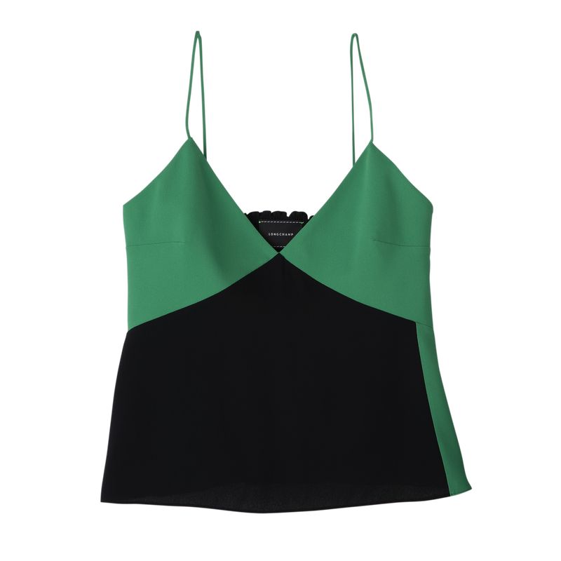 Green/Black - Fluid crepe Longchamp Thin strap Women Tops | AU8628TC