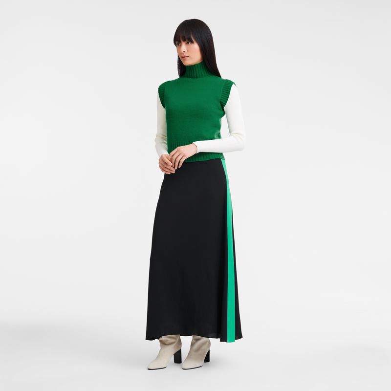 Green - Knit Longchamp High collar no sleeve Women Jumper | AU8605NW