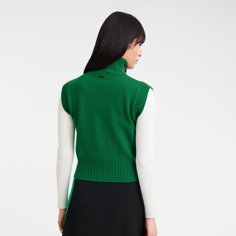 Green - Knit Longchamp High collar no sleeve Women Jumper | AU8605NW