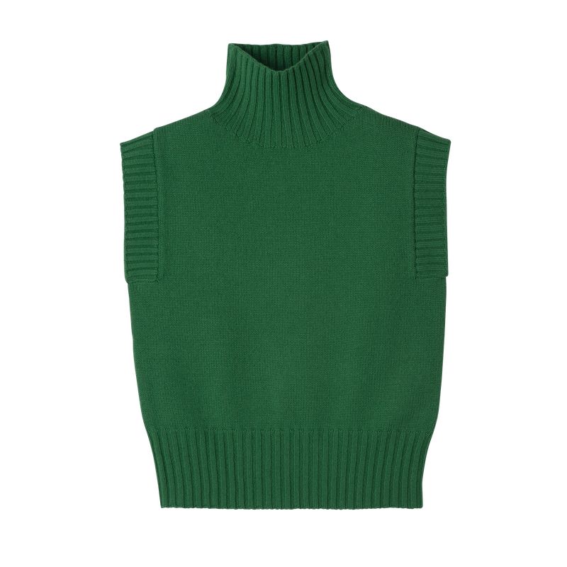 Green - Knit Longchamp High collar no sleeve Women Jumper | AU8605NW