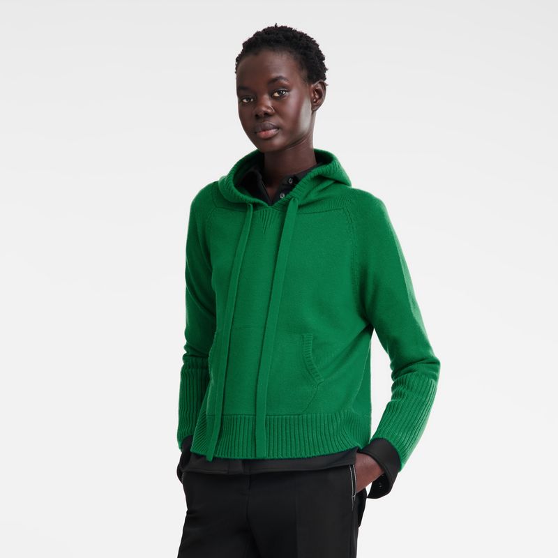 Green - Knit Longchamp Hoodie Women Jumper | AU8591AH