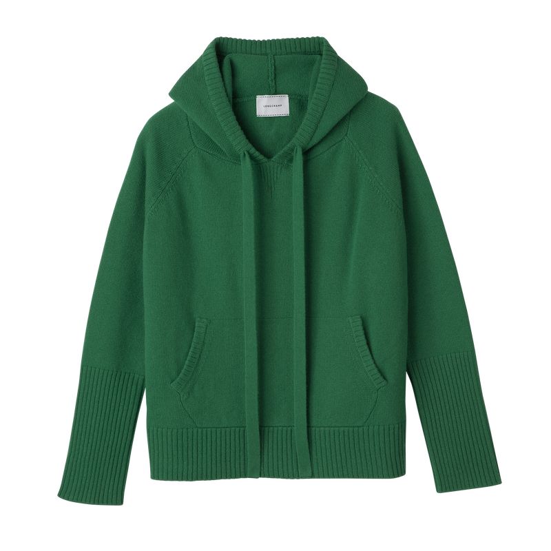 Green - Knit Longchamp Hoodie Women Jumper | AU8591AH