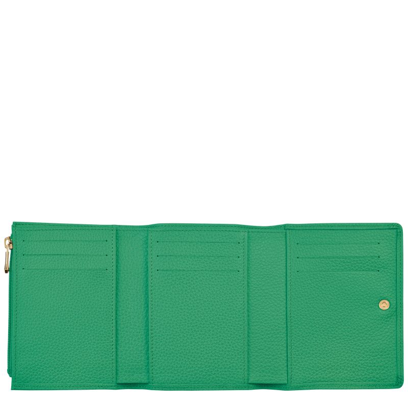 Green - Leather Longchamp Le FoulonnÉ Men Wallets | AU9006PJ