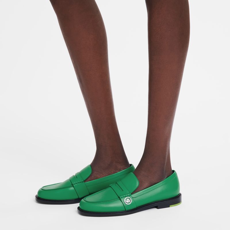 Green - Leather Longchamp Women Loafers | AU8735WN