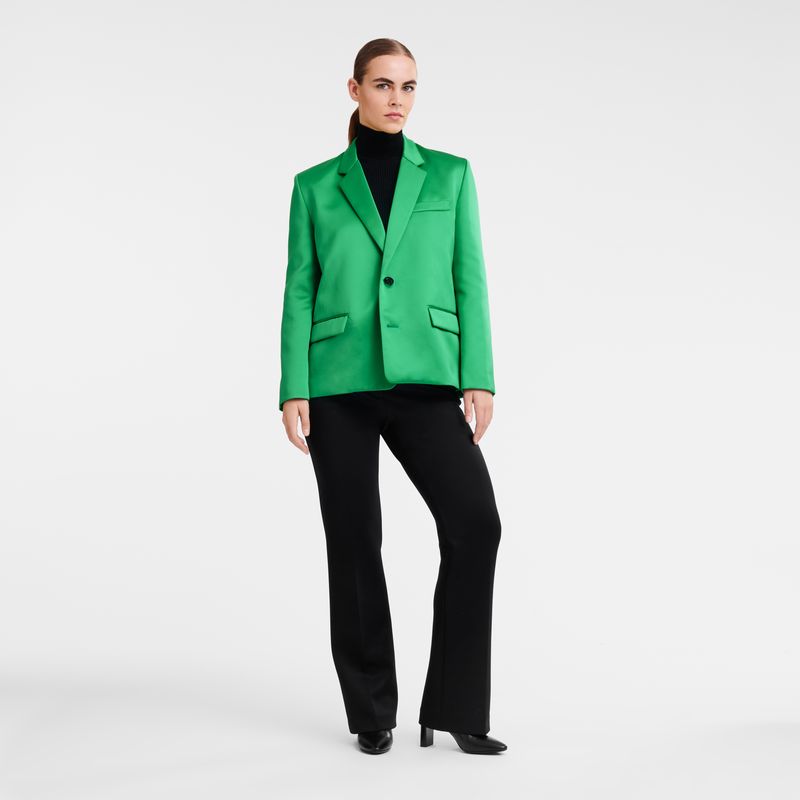 Green - Satin Longchamp Oversize Women Jackets | AU8523YX