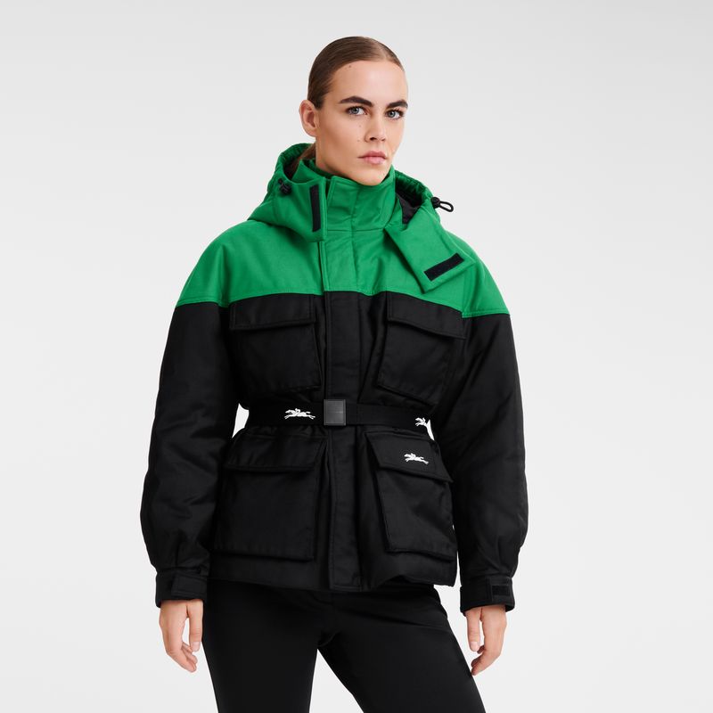 Green - Technical canvas Longchamp Short parka Women Jackets | AU8547LI