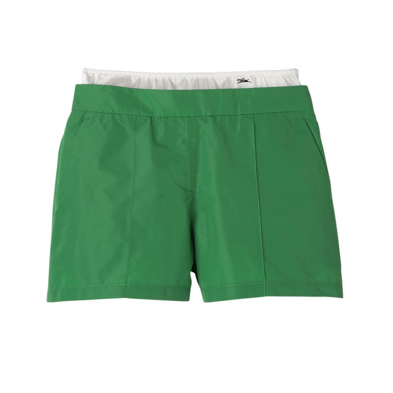 Green - Technical taffeta Longchamp with belt patch Women Shorts | AU8718LI