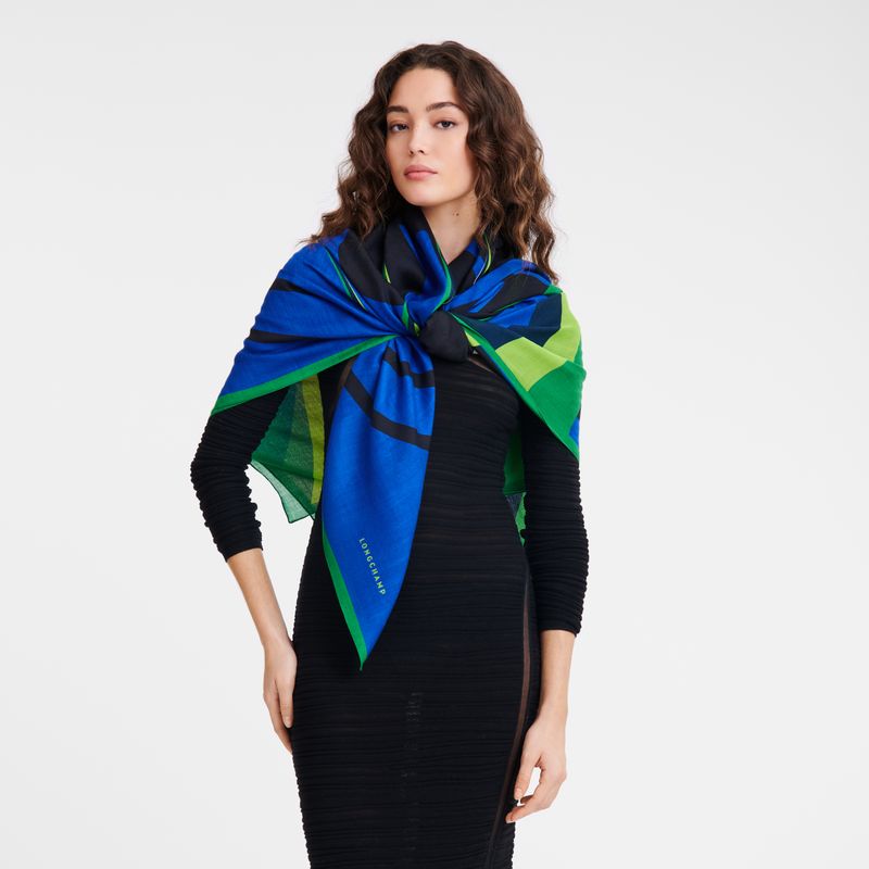 Green - Wool blend Longchamp Cavalier Shawl Women Stoles | AU8318EB