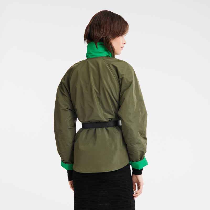 Khaki/Green - Technical taffeta Longchamp Padded blouson Women Jackets | AU8533TC