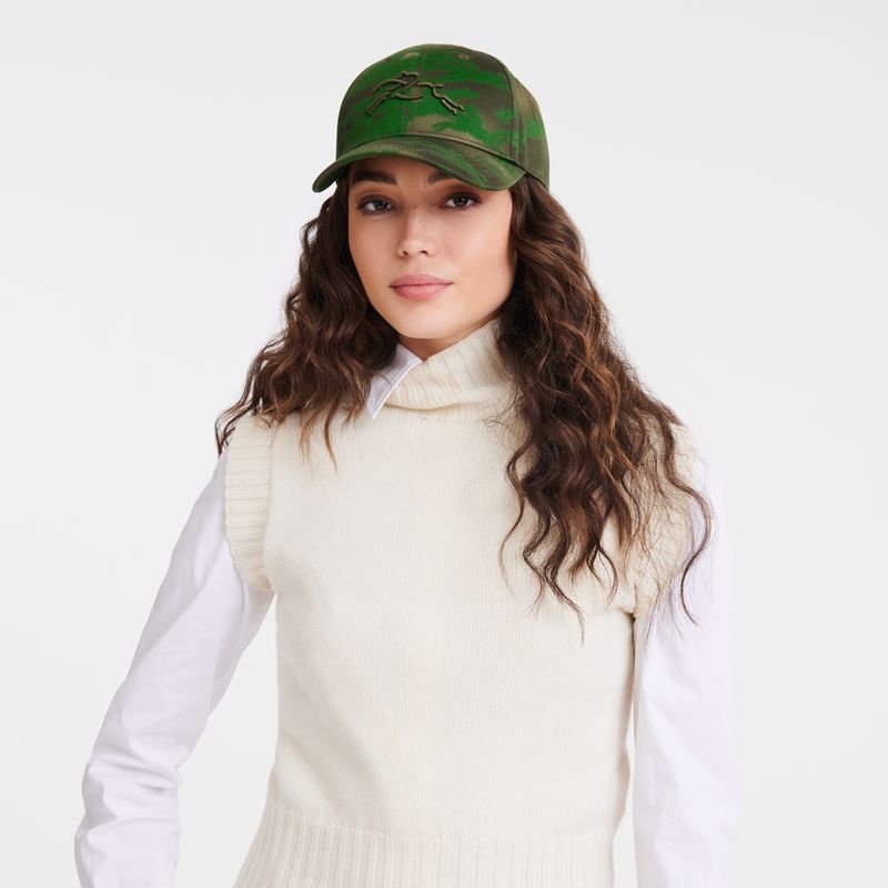 Khaki - Cotton Longchamp Printed Cap Women Hats | AU8624OK