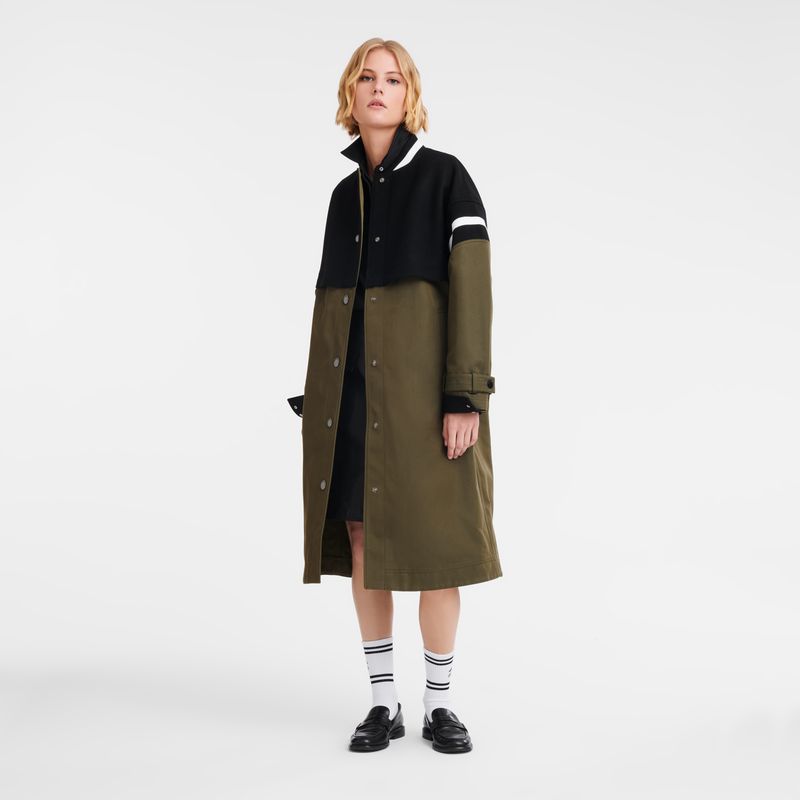 Khaki - Gabardine and wool Longchamp Teddy spirit trench Women Jackets | AU8538PJ