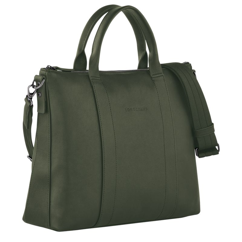 Khaki - Leather Longchamp 3D Women Briefcase | AU7733HA