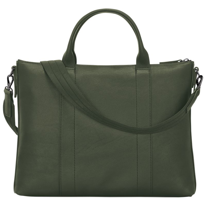 Khaki - Leather Longchamp 3D Women Briefcase | AU7733HA