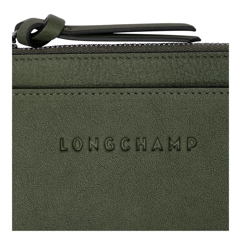 Khaki - Leather Longchamp 3D Women Card Holder | AU7877NW