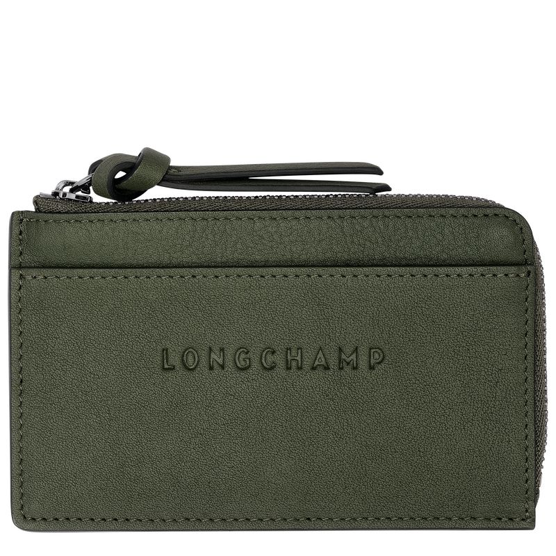 Khaki - Leather Longchamp 3D Women Card Holder | AU7877NW