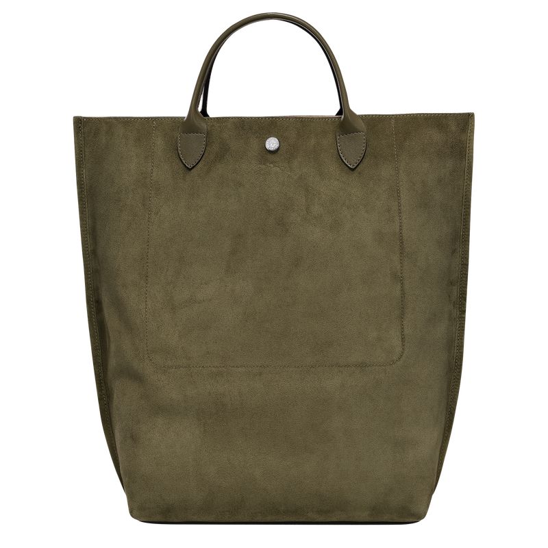 Khaki - Leather Longchamp Cabas M Tote Women Handbag | AU7212JP