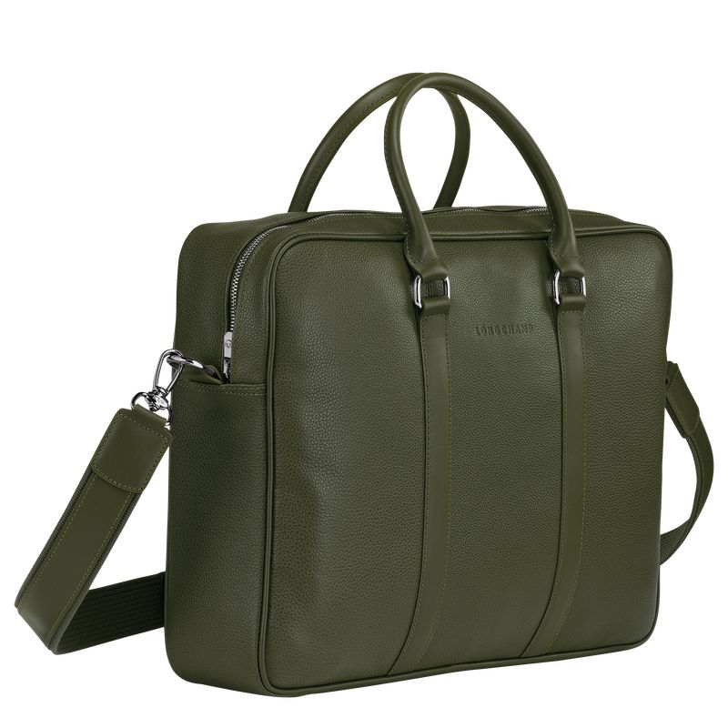 Khaki - Leather Longchamp Le FoulonnÉ M Men Briefcase | AU8777SG