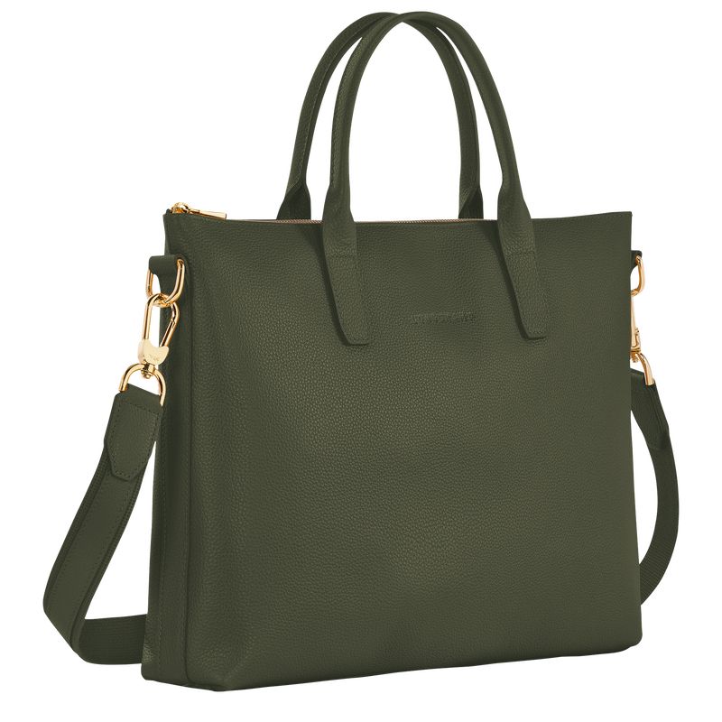 Khaki - Leather Longchamp Le FoulonnÉ S Women Briefcase | AU7749QM