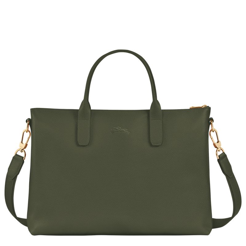 Khaki - Leather Longchamp Le FoulonnÉ S Women Briefcase | AU7749QM