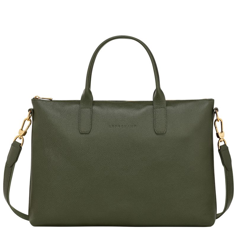 Khaki - Leather Longchamp Le FoulonnÉ S Women Briefcase | AU7749QM