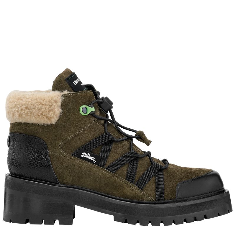 Khaki - Leather Longchamp Women Boots | AU8731YX