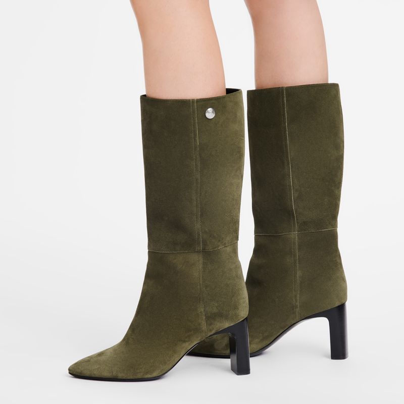 Khaki - Leather Longchamp Women Boots | AU8733RV