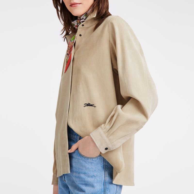 Linen - Leather Longchamp Straight leather Women Shirt | AU8661BE