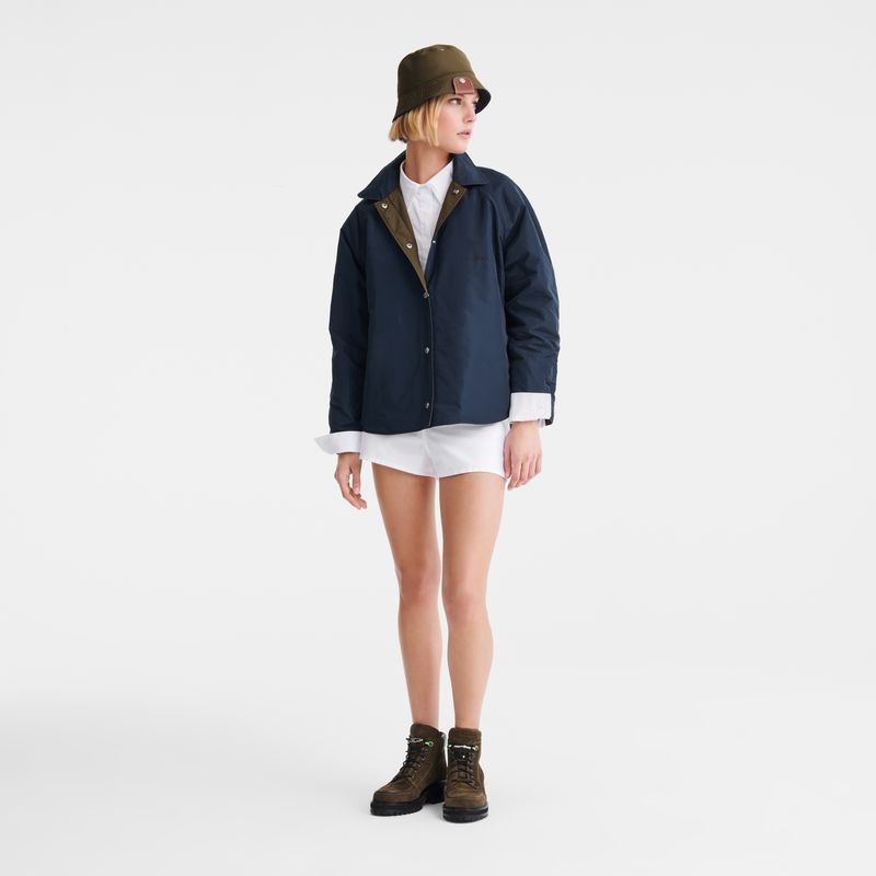 Navy/Artichoke - Technical taffeta Longchamp Padded blouson Women Jackets | AU8551VR