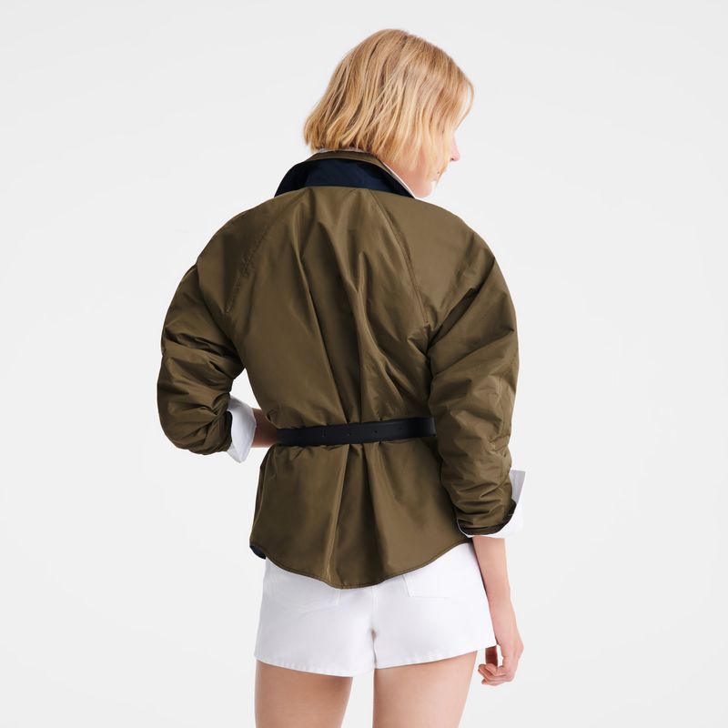 Navy/Artichoke - Technical taffeta Longchamp Padded blouson Women Jackets | AU8551VR