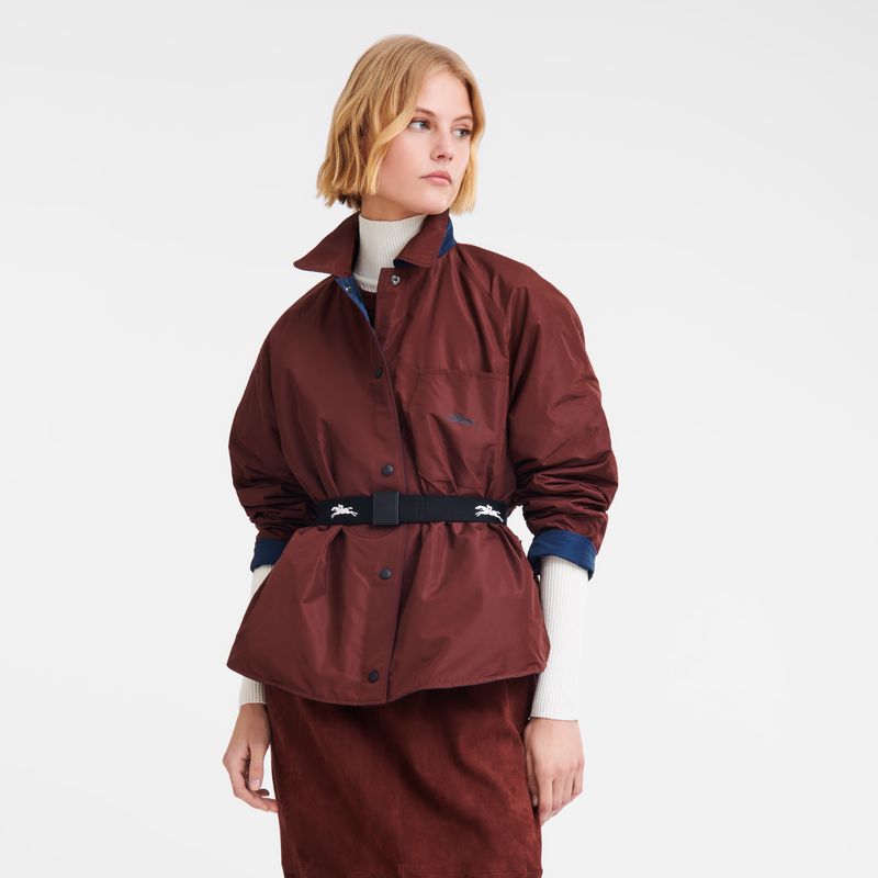 Navy/Burgundy - Technical taffeta Longchamp Padded blouson Women Jackets | AU8532RV