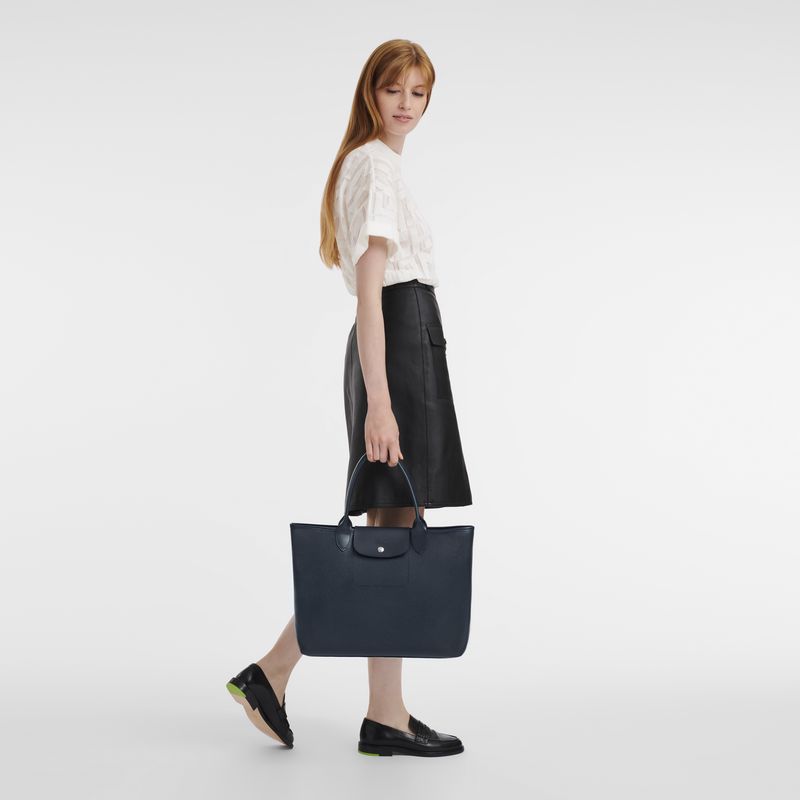 Navy - Canvas Longchamp Le Pliage City L Tote Women Handbag | AU7152NW