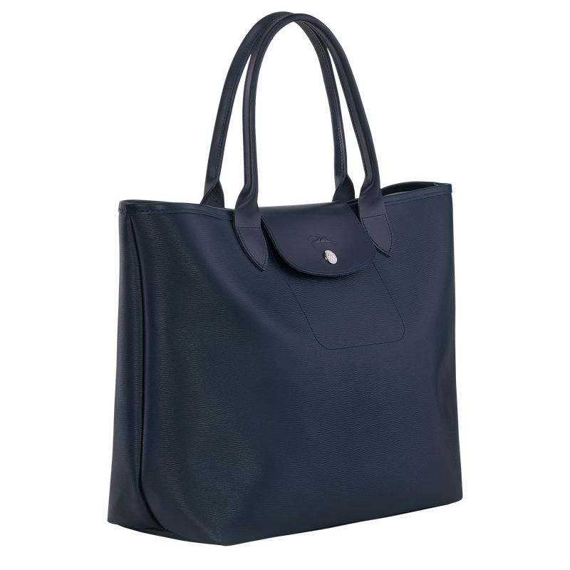 Navy - Canvas Longchamp Le Pliage City L Tote Women Handbag | AU7152NW